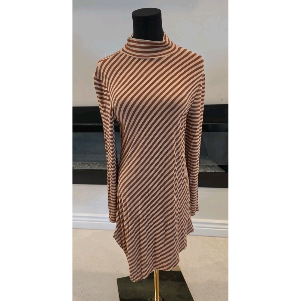 Chico's Bronzed Clay Asymmetrical Long Sleeve Striped Mock Top SZ 1‎ US 8/10